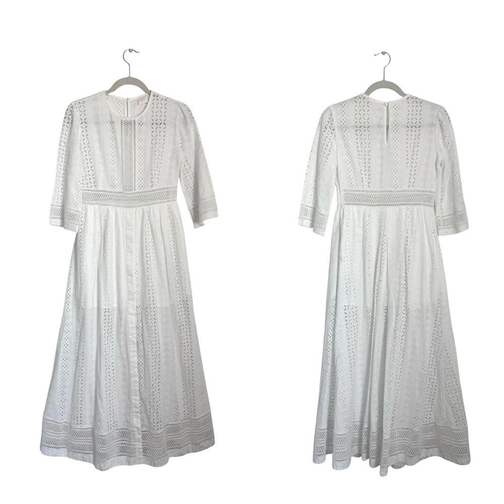 NWT LORETTA CAPONI Broderie Anglaise Cotton Midi Dress - Picture 7 of 15